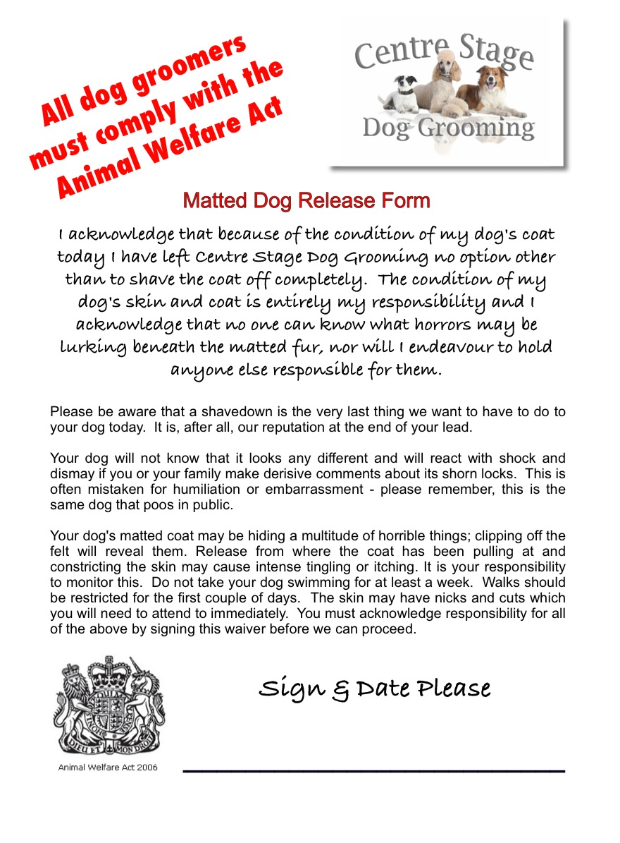 Matted Dog Release Form
